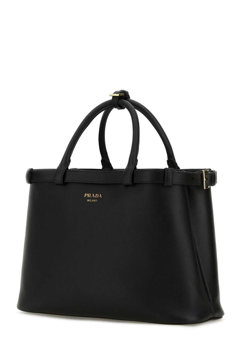 Prada Women Black Leather Medium Prada Buckle Handbag