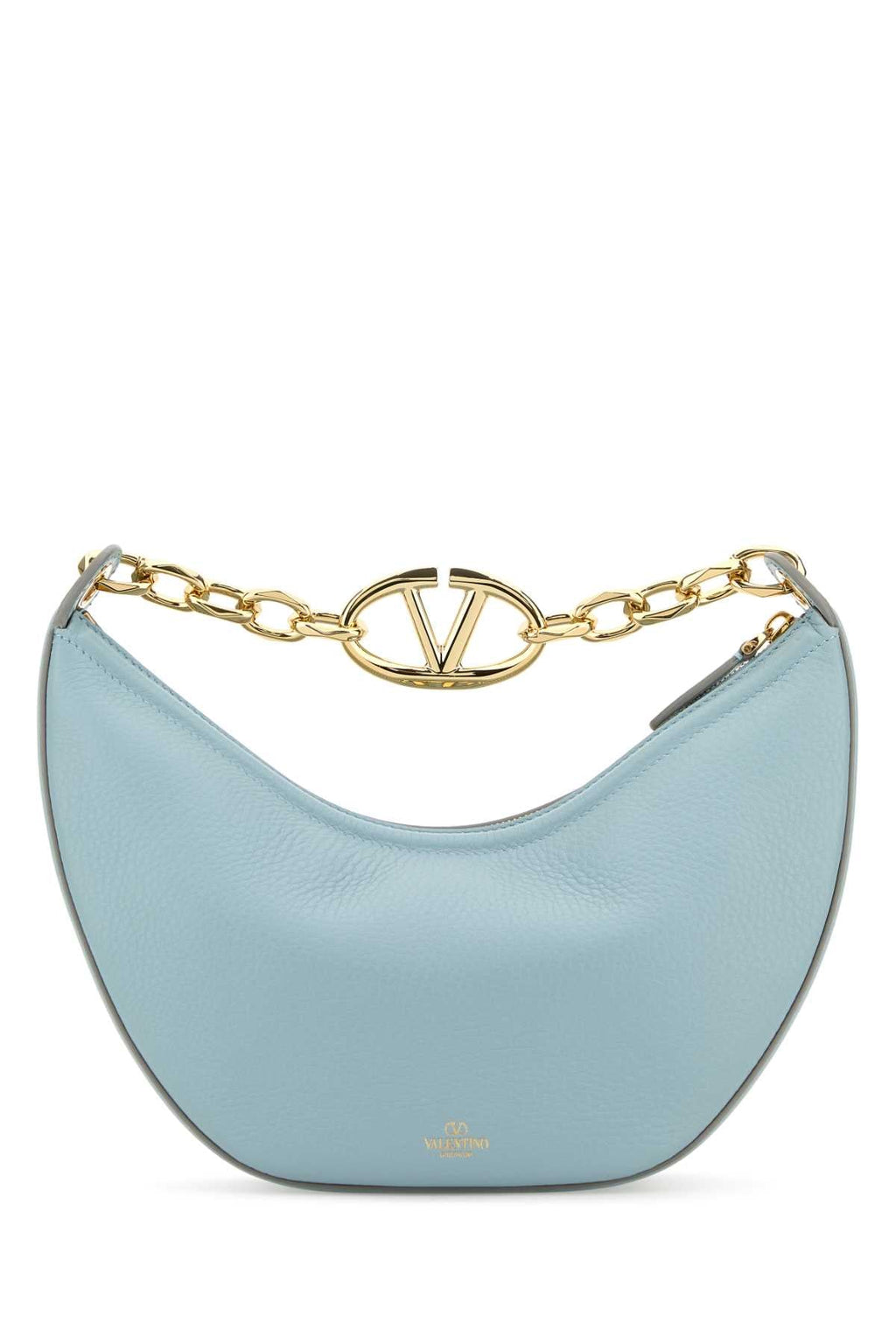 Valentino Garavani Women Light Blue Leather Small Hobo Vlogo Moon Handbag